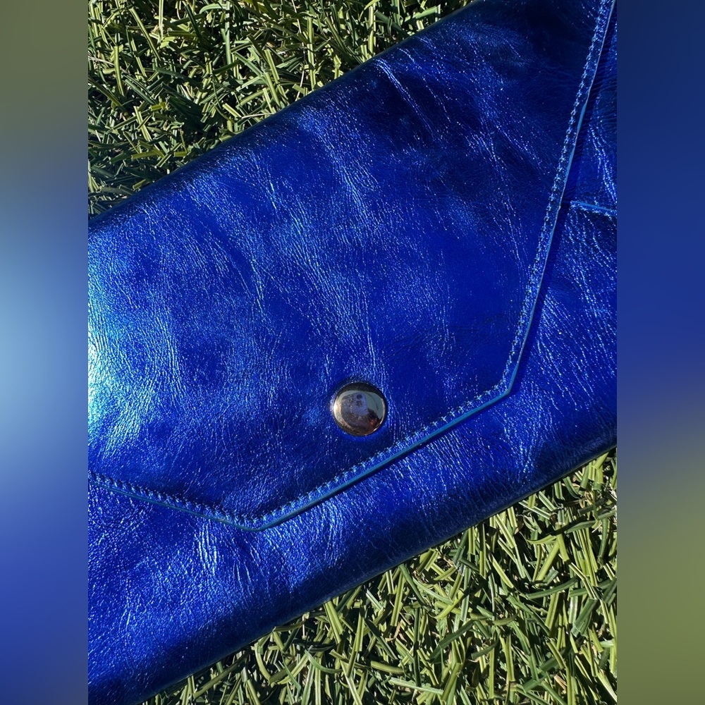 Sobella Metallic Blue Leather Wallet Clutch - Picture 2 of 15